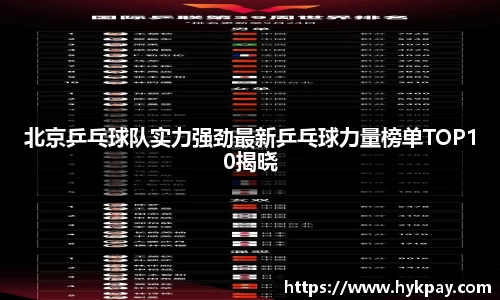 北京乒乓球队实力强劲最新乒乓球力量榜单TOP10揭晓